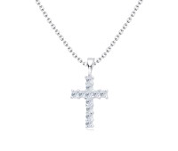 Crystal Cross Shaped Silver Necklace SPE-17